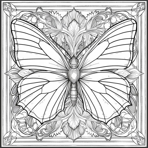 Butterfly with Art Nouveau style wing patterns. Coloring page