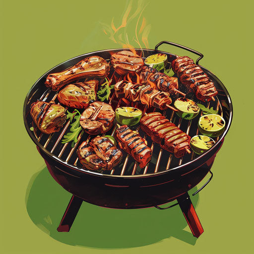 Realistic BBQ clipart on chartreuse background