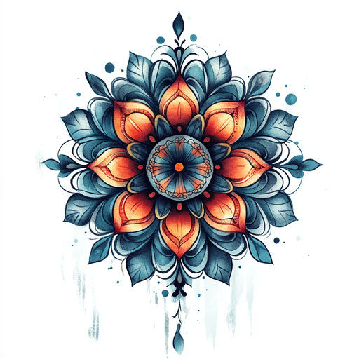 Beautiful clipart style flat tattoo sketch with watercolor accents