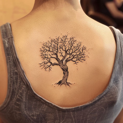 Rustic flat tattoo sketch of a tree with branches, all from one line