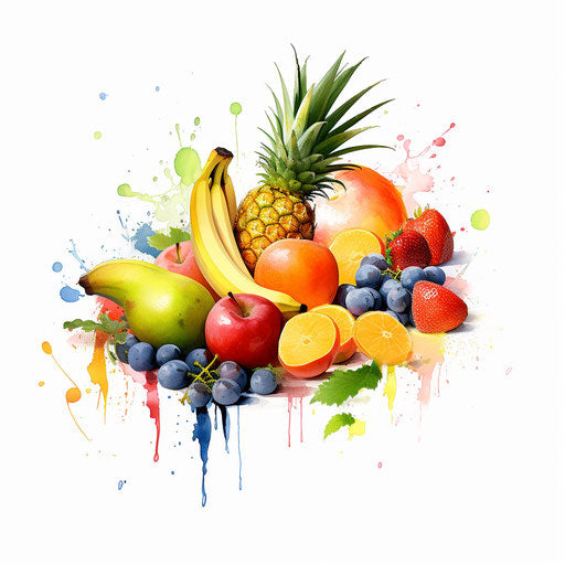 Healthy food, Impressionistic Art style, on white background