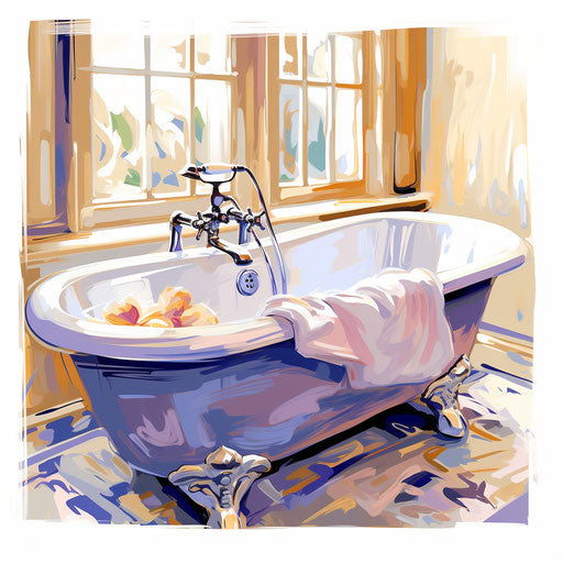 Bath Clipart in the style of Impressionistic Art, on white background