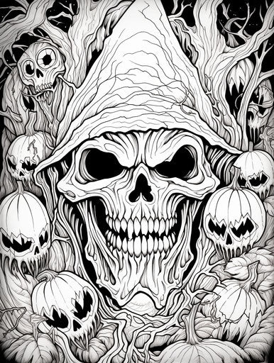 Halloween coloring page with scary images