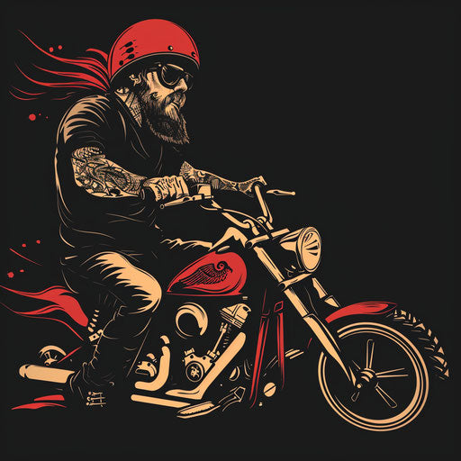 Flat tattoo sketch of biker with modern typography