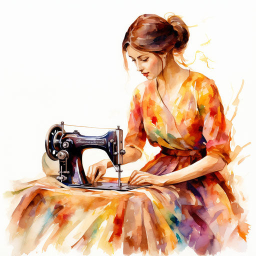 Sewing clipart in the style of Impressionistic Art, on white background