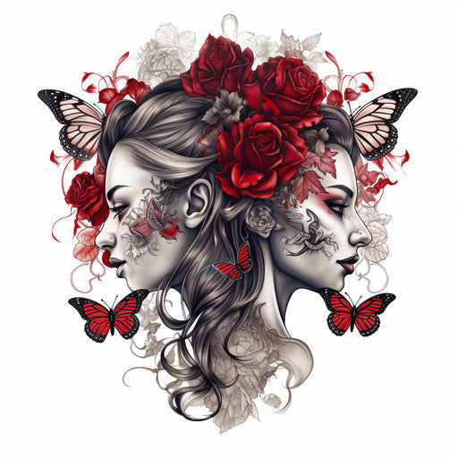 Polished metamorphosis: two women with butterflies