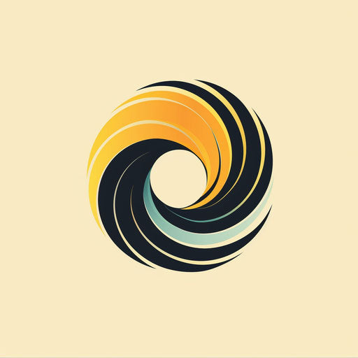 Minimalist logo with abstract swirl on pastel yellow background
