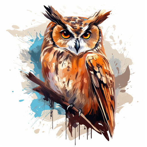 Owl in the style of oil painting on white background