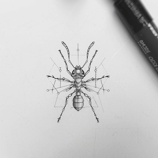 Minimalist ant silhouette with geometric pattern