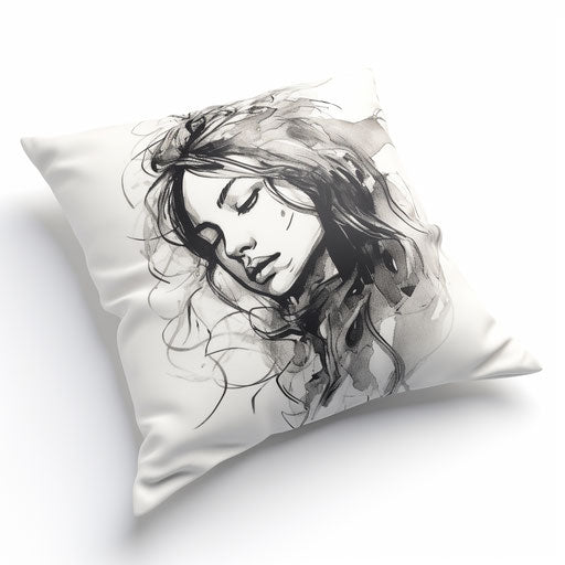 Pillow drawing in the style of Chiaroscuro Art, on white background