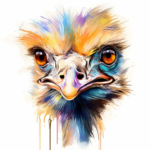 Ostrich clipart in the style of Oil painting