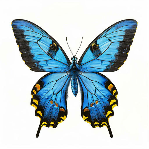 Blue butterfly clipart in realistic style with white background