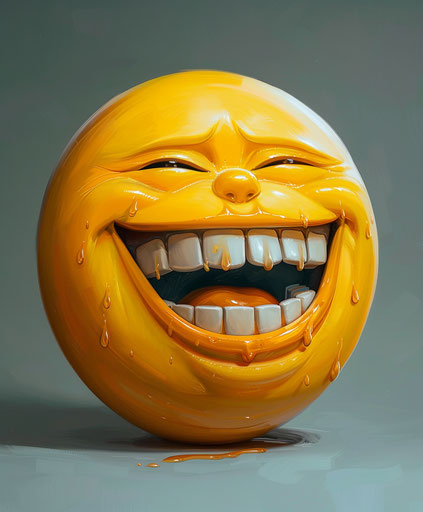Soggy-style laughing sculpture, realistic light and color