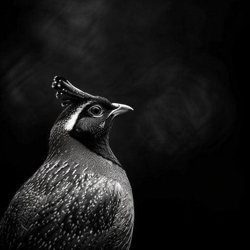 Quail bird in high-contrast black and white photo