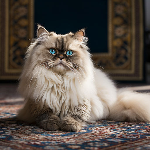 Himalayan cat lounging on a carpet