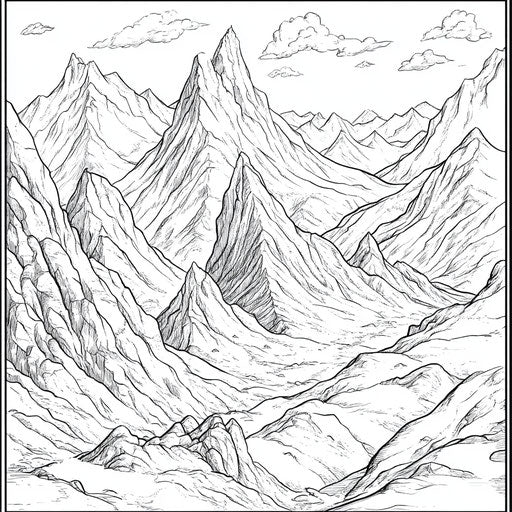 Dramatic mountain range with sharp peaks and deep valleys