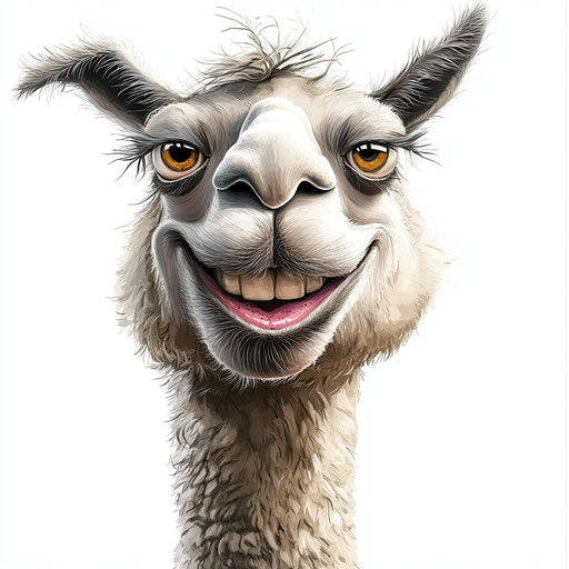Humorous caricature of a llama with exaggerated chubby cheeks