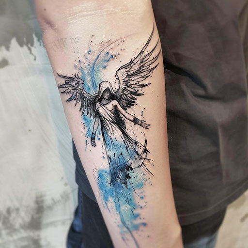 Ethereal tattoo sketch of the angel of death