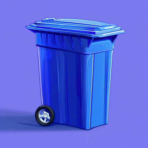 Realistic dustbin on flat blue backdrop, soft focus