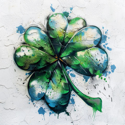 Graffiti-style shamrock tattoo with green and blue spray