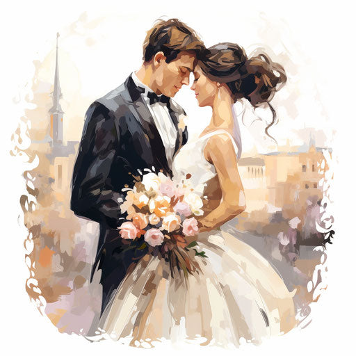 Wedding clipart in the style of oil painting, on a white background