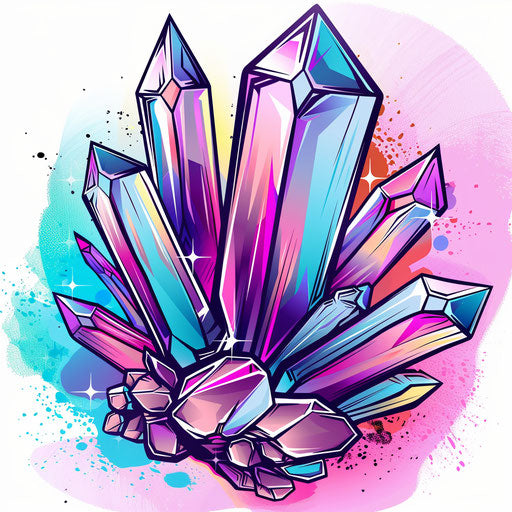 Flat tattoo sketch of a colorful and sharp crystal