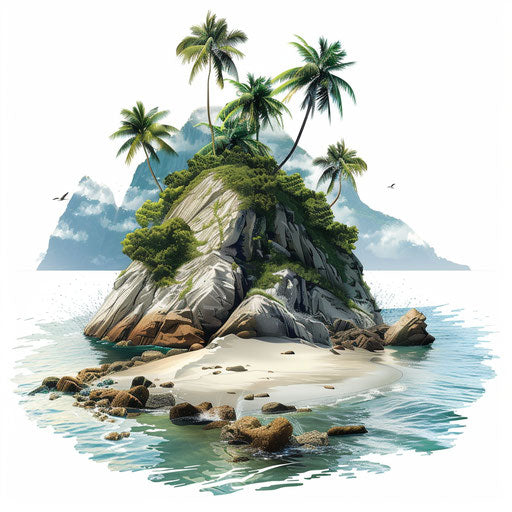 Detailed island clipart on flat white background