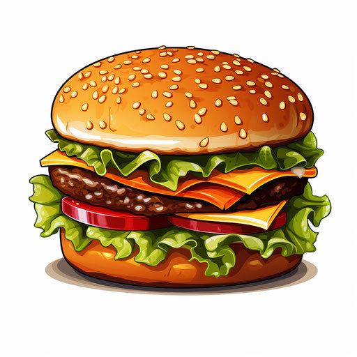 Cheeseburger illustration in the style of Chiaroscuro Art, on white background