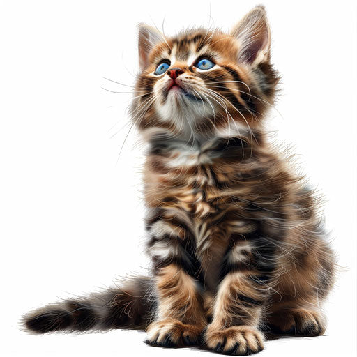 Realistic kitten drawing on flat white background