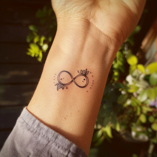 Infinity symbol wrist tattoo in the style of Maria Sibylla Merian