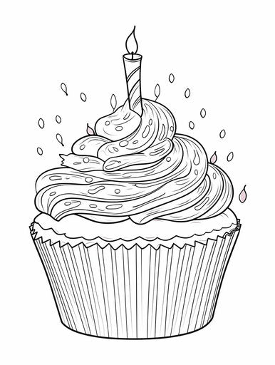 Happy birthday cupcake coloring page, subtle style, 3:4