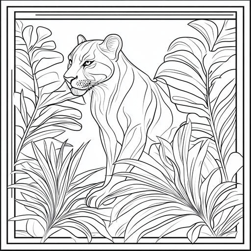 Stylish panther with clean lines in the style of Megan Hess, Coloring book page