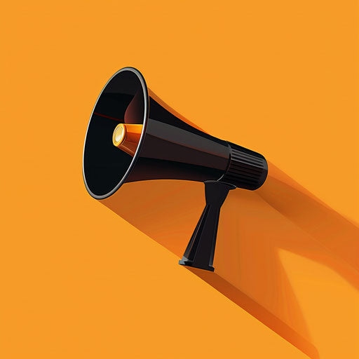 Realistic megaphone clipart on sunset orange flat background
