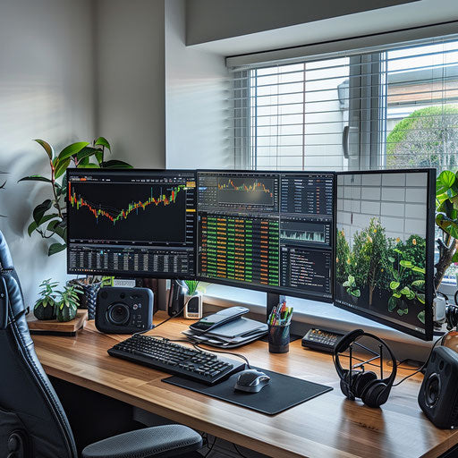 Serene office for online trading with dual monitors