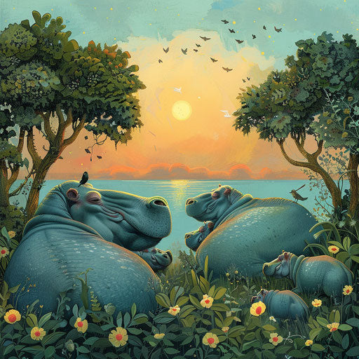 Hippos gather to listen to bird's song