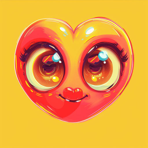 Cute emotion with eyes and heart, fluorescent colors