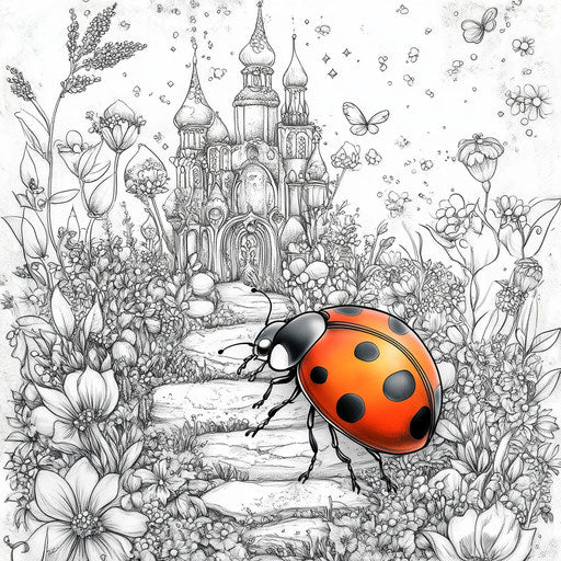 Ladybug exploring a mystical garden, Mamoru Hosoda style