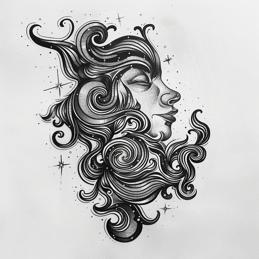 Dynamic sketch of the Gemini constellation with swirling patterns