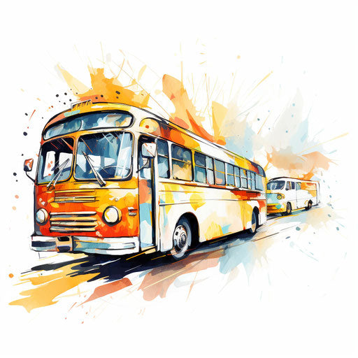 Impressionistic art of bus clip art, on white background