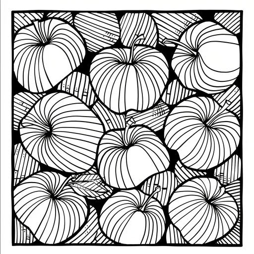 Geometric design made of apples. Coloring book page