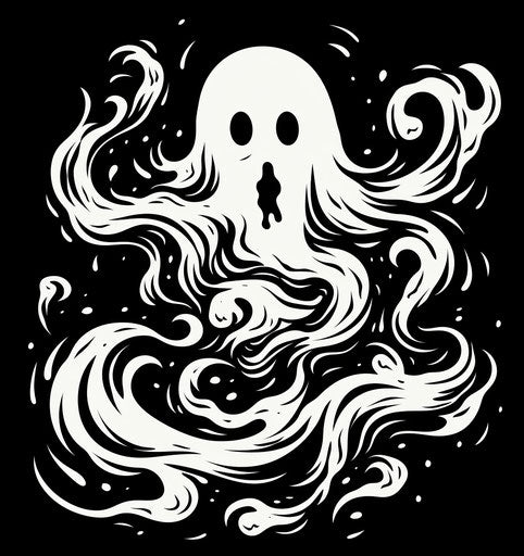 Black and white ghost sketch, lowbrow art style