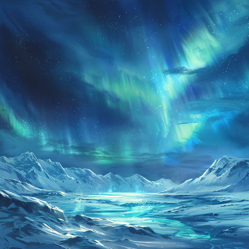 Northern Lights on snowy tundra