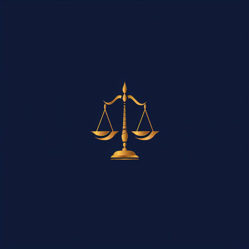 Elegant lawyer emblem with justice scales on navy blue backdrop
