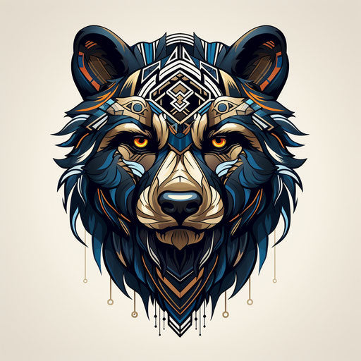 Engraved line bear in tribal style, geometric modernism