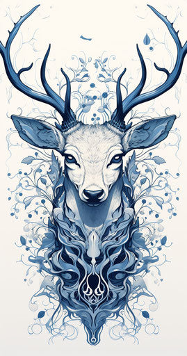 Original drawing of an animal with antlers in intricate floral patterns
