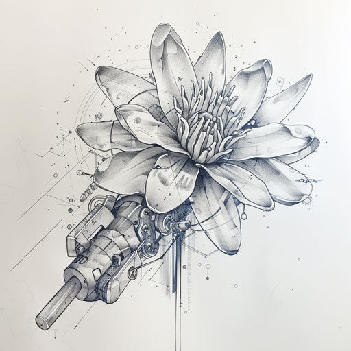 Biomechanical water lily tattoo design