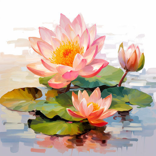 Lotus flower clipart in the style of Oil painting, on a white background