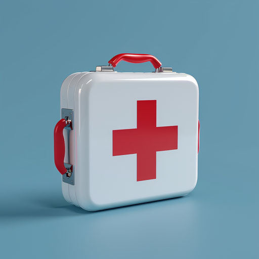 Realistic first aid kit clipart on flat indigo background