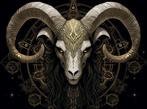 Ram head vector, lovecraftian style, symmetrical asymmetry