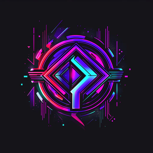 Tech-inspired logo for YouTuber with futuristic elements and a neon color scheme, on a black background